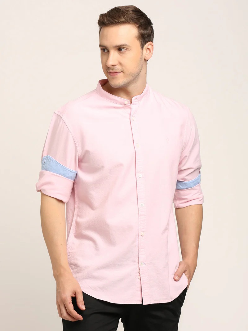 Indian Terrain Men's Regular Fit Full Sleeve Solid Pink Shirt